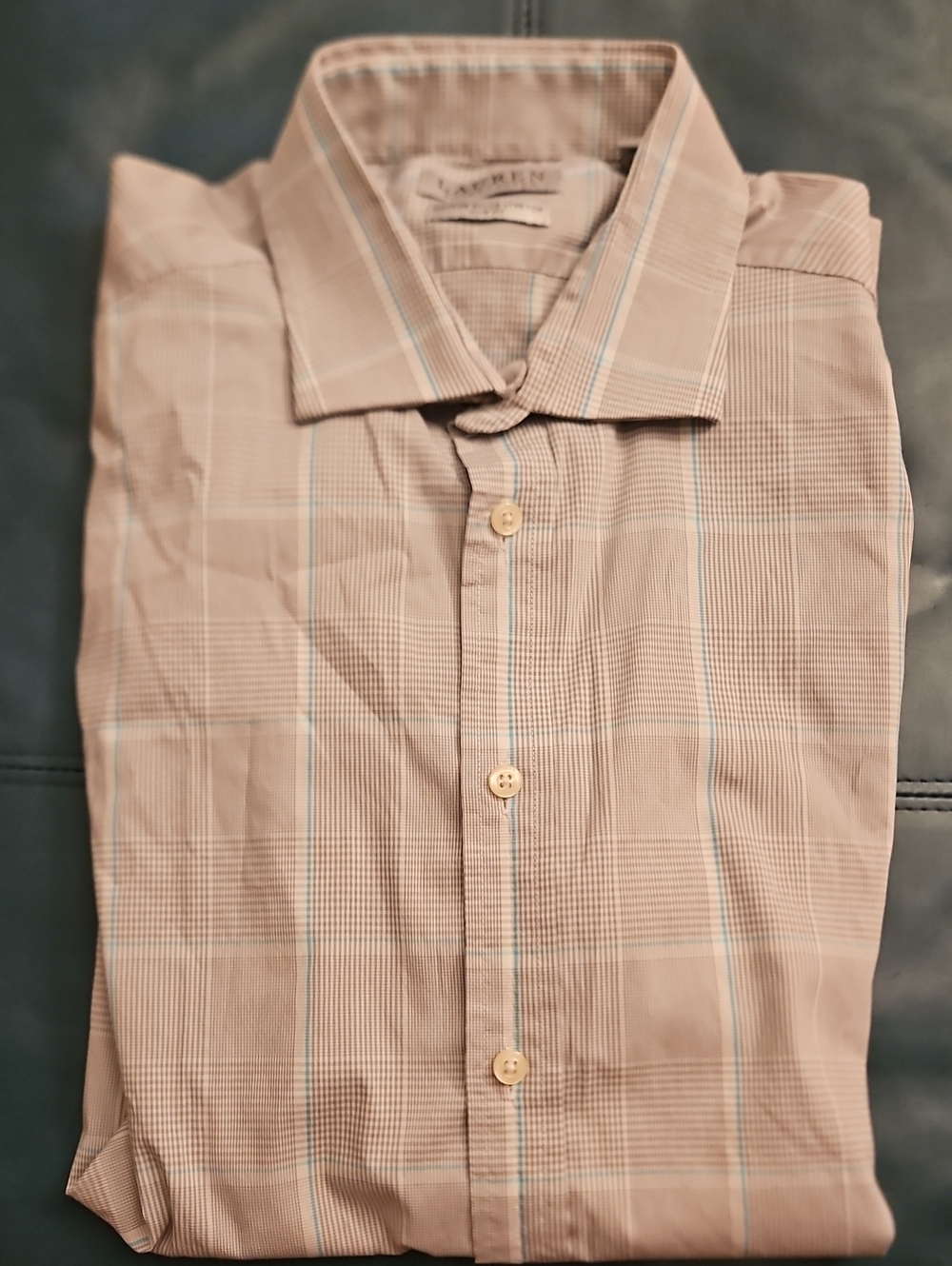 Lauren Ralph Lauren Men's Dress Shirt Gray, White And BLUE Windowpane LINES